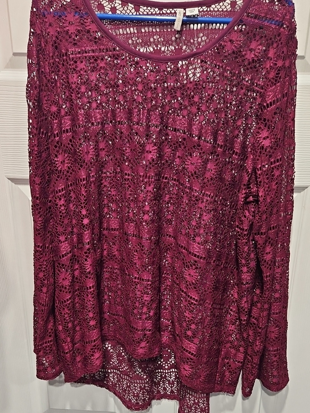 Cato Open-Weave Crochet Top in Berry